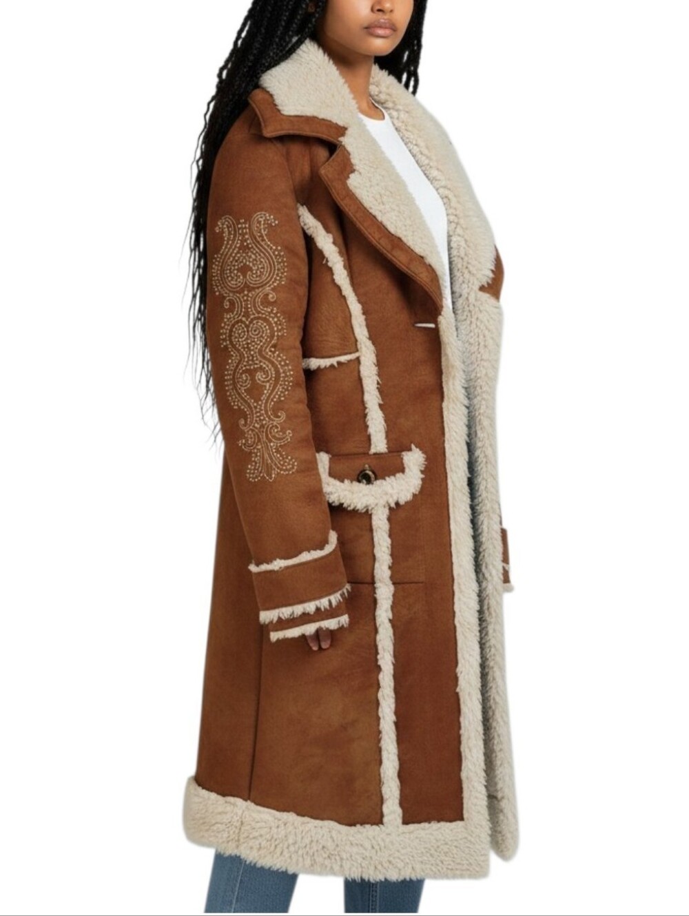 *Rare* Vintage Wilsons Leather Penny Lane Coat Faux Suede Embroidered Trim Boho - Picture 14 of 14